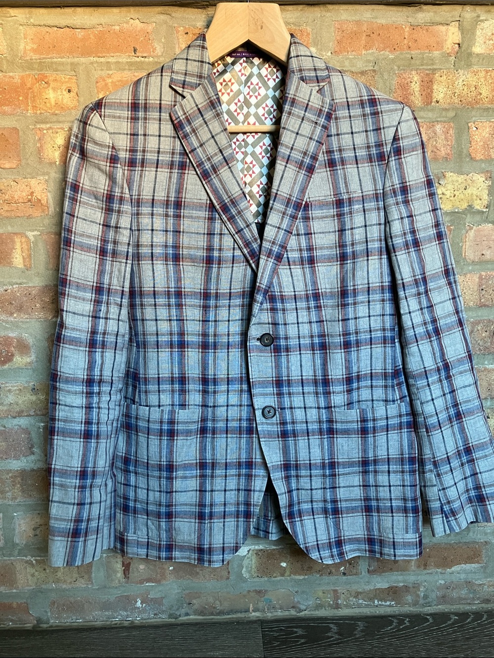 Ted Baker Gray Plaid Sport Coat with Blue and Burgundy Windowpane
